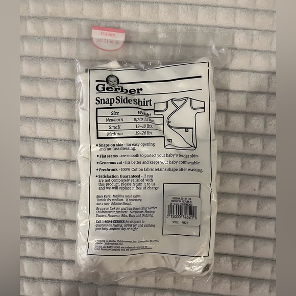 Gerber 3-Pack Snap Side Shirt in white, made of 100% preshrunk cotton - Picture 2 of 2